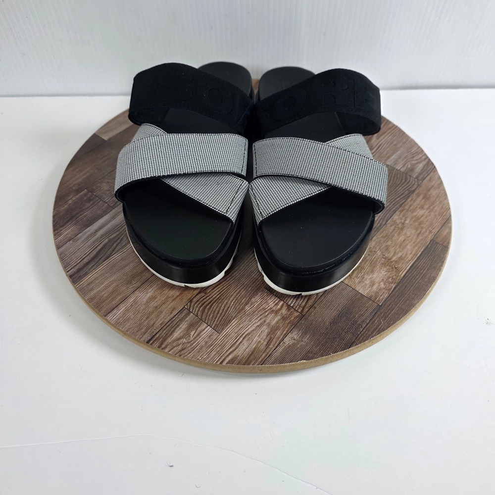 Sorel Roaming Sport Slide Sandals Womens 7 Black White Crisscross Elastic Strap - Picture 3 of 8